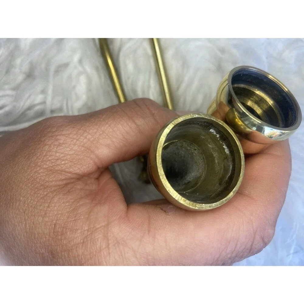 Vintage Solid Brass Hinged Bell Candle Snuffer 10 Inch Set Of 2